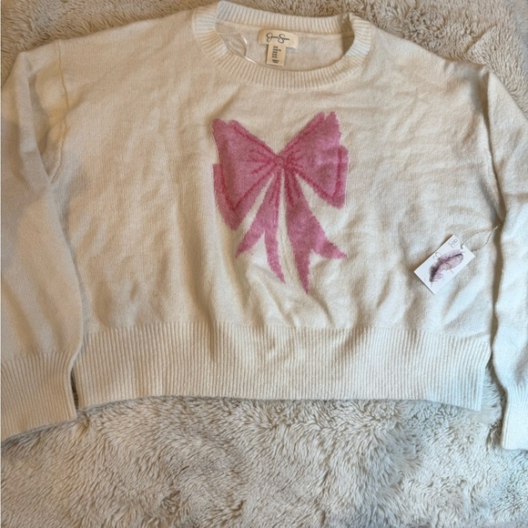 Jessica Simpson Cream Sweater with Pink Bow - Picture 4 of 6